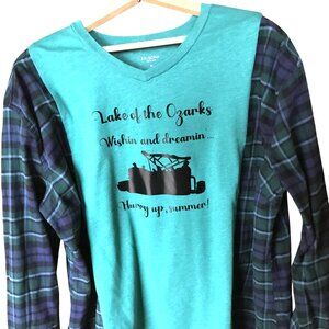 Lake of Ozarks Oversized Graphic Tshirt: Boating Theme Flannel Tee Upcycle, M-XL